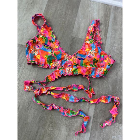 Kulani Kinis Lettuce Edge Wrap Bikini Top Havana Haven Size XL - Picture 2 of 4